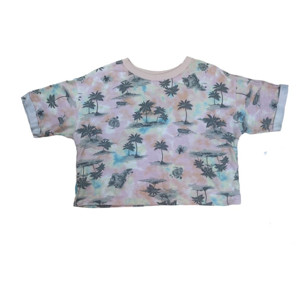Old Navy Tie Dye Palm Tree Print Crop Tee Orange Blue Size M - Picture 3 of 4